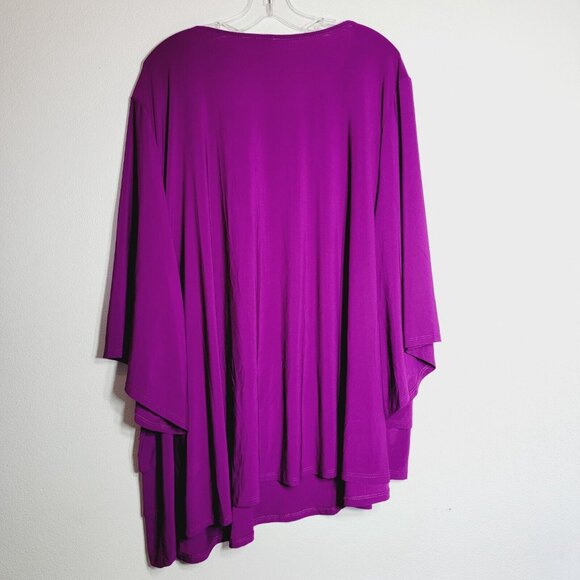Woman Within Purple Top Plus Size 3X Flare Sleeve Layered Pullover Stretch - Picture 3 of 4